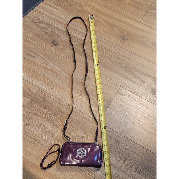 Brighton Crossbody Wallet Burgundy Silver Lined Body and Wrist Straps Zipper - Picture 10 of 14